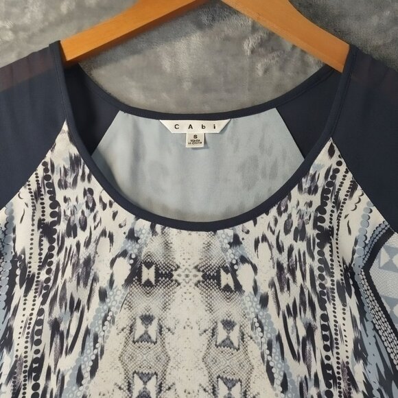 Cabi Womens Sleeveless Abstract Mixed Media TankTop Small Blue Gray Lined Career - Picture 4 of 9